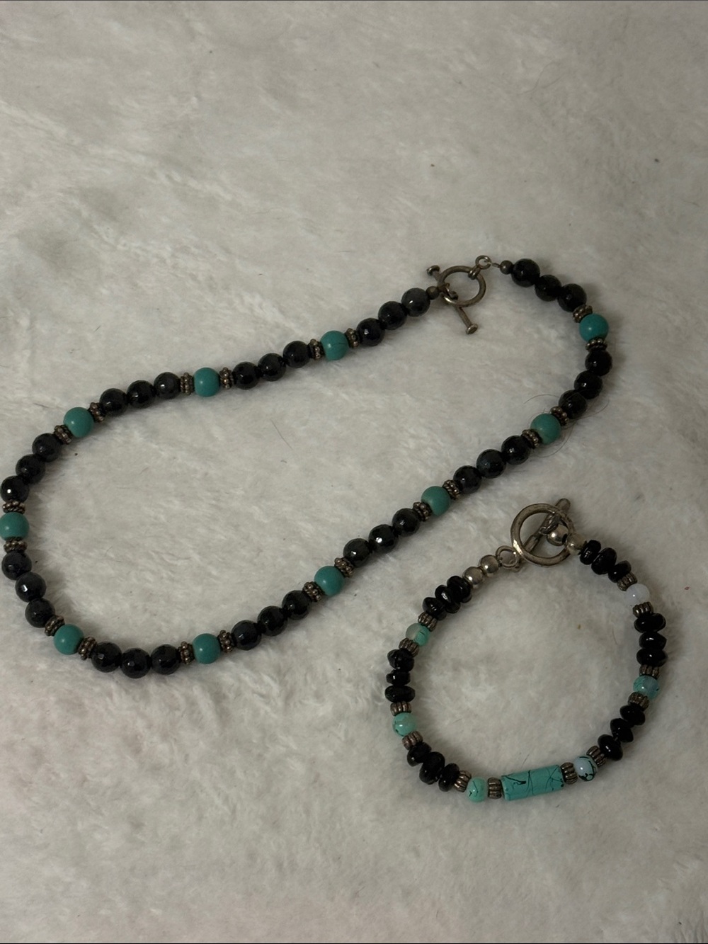 Source Unknown Black and Turquoise Beaded Necklace (Sterling Silver)